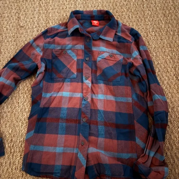Eastern Mountain Sports Plaid Shirt - Burgundy and Navy - Picture 2 of 4